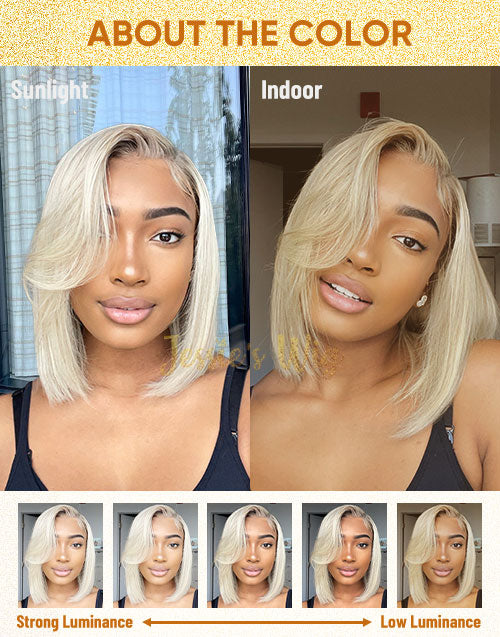 Jessies Wig Ombre Ash Blonde Straight 13x4 Lace Front Bob Wig Glueless Human Hair Wigs