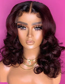 Jessies Wig Ombre Burgundy Wavy Short 13x4 Bob Lace Front Wig Glueless Human Hair Wig Double Drawn