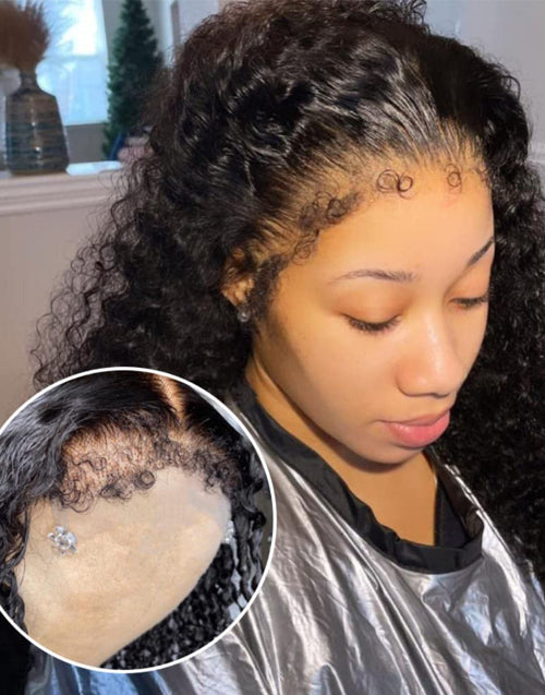 Jessies Wig Curly Full Lace Wig With 4C Edges Hairline Human Hair Can Be Bun/High Ponytail/Braids