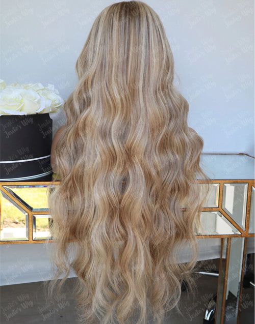 Jessies Wig Highlight 613 Blonde Wavy Human Hair Wig P4/613 Body Wave Lace Front Wigs