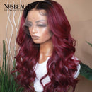 Xrs Beauty Hair Burgundy Hair With Dark Roots Body Wave Front Lace Human Hair Wig [CFW13]