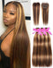 Jessies Wig Balayage 30inch Highlight Brown Straight Honey Blonde Brazilian Hair Bundles With Closure