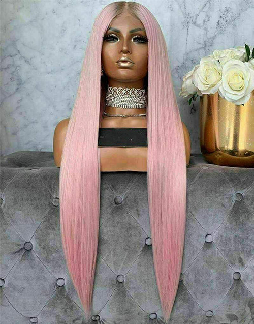 Jessies Wig Ombre Light Barbie Pink Straight Lace Frontal Wig Preplucked 13x4 HD Lace Glueless Human Hair Wig