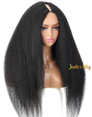 Jessies Wig Thin V Part Wig Glueless Kinky Straight Human Hair Wig No Leave-Out