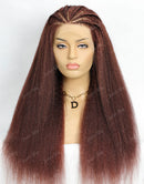 Jessies Wig Can Be Braided Reddish Brown Kinky Straight Glueless 13x4 Lace Front Wig Yaki Straight Human Hair