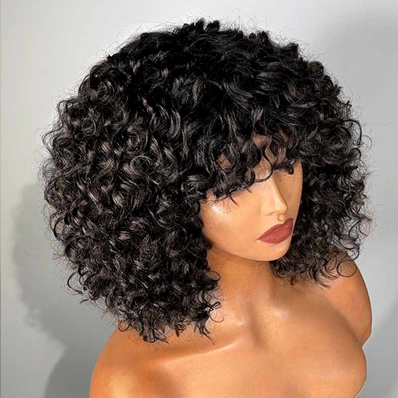 Aligrace MLG Series Full Machine Curly Human Hair Wigs With Bangs