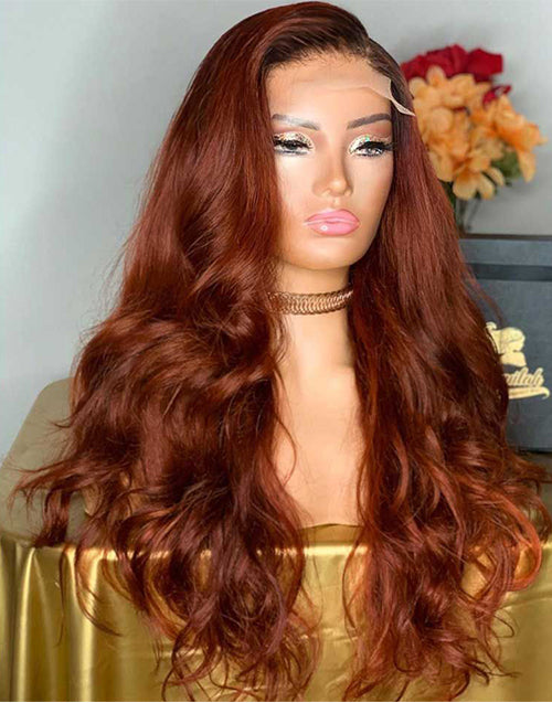 Jessies Wig Auburn Brown Body Wave 13x4 Lace Front Human Hair Wigs Glueless 4x4 Lace Closure Wig