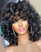 Jessies Wig Short Bouncy Curly Human Hair Wig With Bangs Rose Curly Hair Natural Black Color