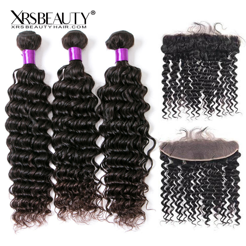 Xrs Beauty Hair Deep Wave Virgin Hair 3 Bundles with13x4 Lace Frontal [FW07]