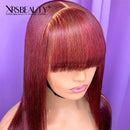 Xrs Beauty Hair Burgundy Wig with Bangs Long Straight Human Hair 13x4 Lace Front Wig [CFW05]