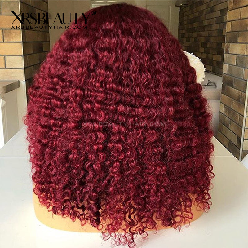 Xrs Beauty Hair Burgundy 99J Tight Curly Lace Human Hair Wig Pre Plucked Natural Hairline [CFW45]