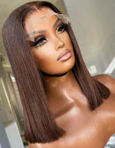 Jessies Wig Brown Chocolate Color 13x4 Frontal Straight Lace Bob Human Hair Wig Glueless Wigs