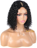 Jessies Wig Thin V Part Wig Curly Short Bob Human Hair Wigs No Leave-Out 180% Density