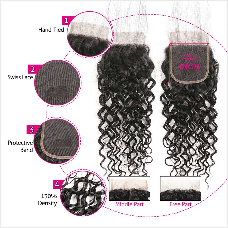 Ali Grace Water Wave Hair Bundles 3 Pcs With 4x4 Lace Closure