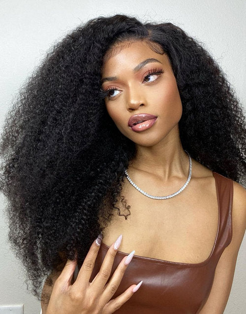 Jessies Wig Afro Kinky Curly 4x4 Crystal HD Lace Wig With Natural Kinky Edge Baby Hair Line Glueless Wig