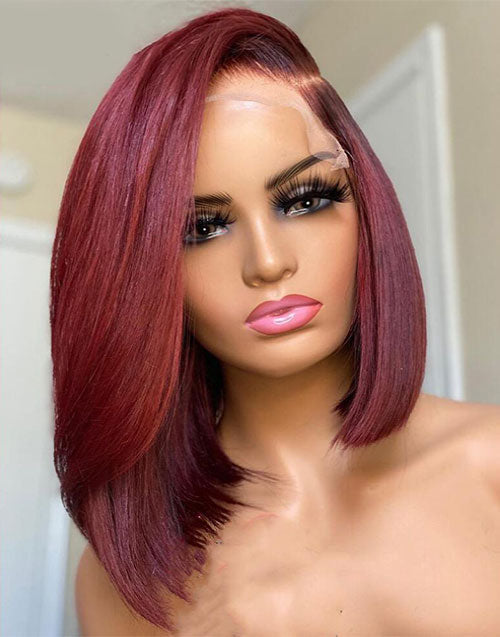 Jessies Wig 4x4/5X5 Double Drawn Burgundy HD Lace Closure Bob Wig Colored Human Hair Wigs