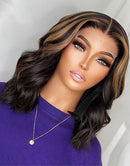 Jessies Wig HD Lace Highlight Bayalage Wavy Bob Wig Ombre Honey Blonde Human Hair Closure Wig