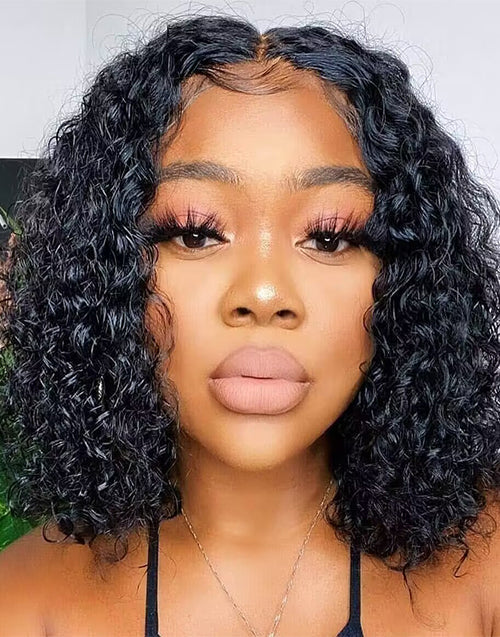 Jessies Wig Glueless Crystal Lace 13x5 Short Curly Bob Lace Frontal Human Hair Wig 12"