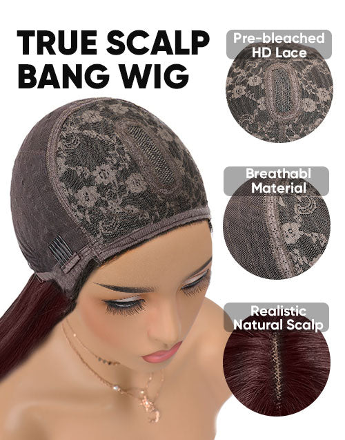 Jessies Wig Burgundy Layer Cut Straight Bob Wigs With Bangs No Glue No Gel Fringe Wigs