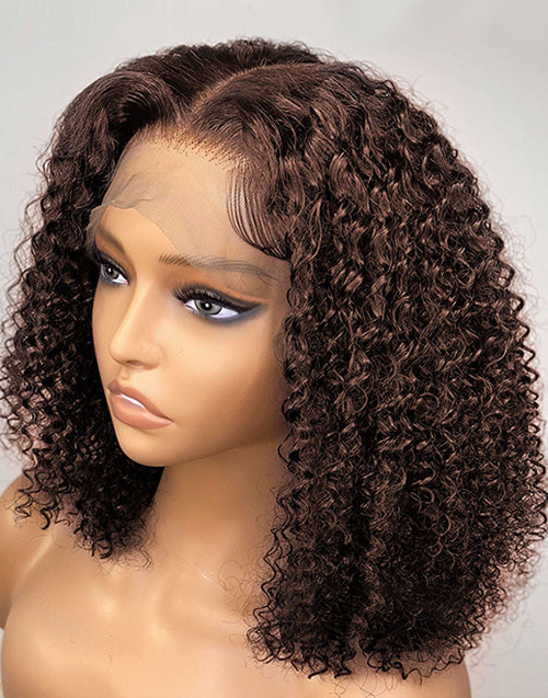 Jessies Wig Brown Colored Curly 13x4 Lace Front Bob Wig Glueless 5x5 Bob Human Hair Wig