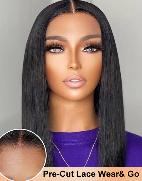 Jessies Wig Straight Pre Cut 5x6 Lace Bob Wig Crystal HD Lace Glueless Human Hair Wig