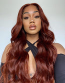 Jessies Wig Reddish Brown Color Body Wave 13x4 Lace Front Human Hair Wig Auburn Copper