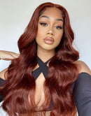 Jessies Wig Reddish Brown Color Body Wave 13x4 Lace Front Human Hair Wig Auburn Copper