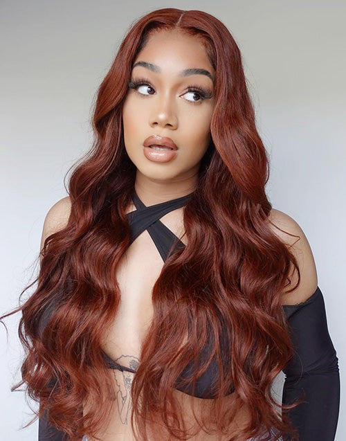 Jessies Wig Reddish Brown Color Body Wave 13x4 Lace Front Human Hair Wig Auburn Copper