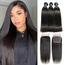 Ali Grace Brazilian Straight Hair Bundles 3 Pcs With 4x4 Lace Closure