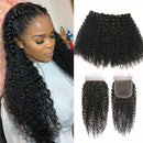 Ali Grace Brazilian Kinky Curly Hair Bundles 4 Pcs With 4x4 Lace Closure