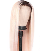 Jessies Wig Ombre Pink Color With Black Roots Silky Straight 13x4 Lace Front Wigs Glueless 4x4 Lace Human Hair Wig