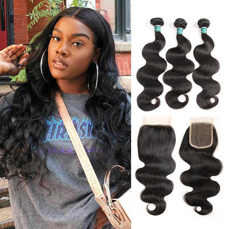 Ali Grace Body Wave Hair Bundles 3 Pcs With 4x4 Lace Closure