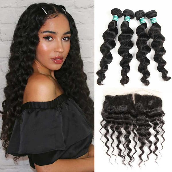 Ali Grace Loose Wave Hair Bundles 4 Pcs With 4x4 Lace Closure