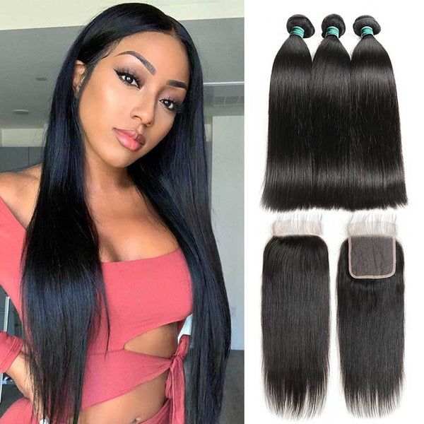 Ali Grace Straight Hair Bundles 3 Pcs With 4*4 Lace Closure