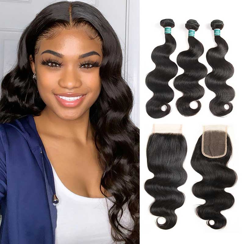 Ali Grace Hair Body Wave Hair Bundles 3Pcs With 4x4 Lace Closure