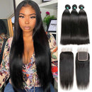 Ali Grace Straight Human Hair 3 Bundles With 4x4 Lace Closure