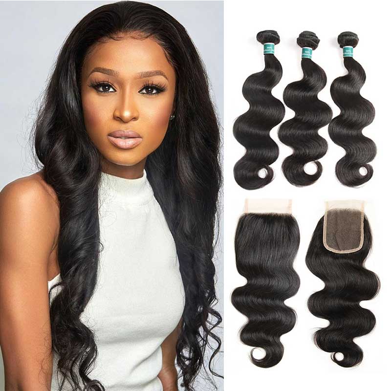 Ali Grace Body Wave Hair Bundles 3 Pcs With 4x4 Lace Closure