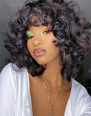 Jessies Wig Short Bouncy Curly Double Drawn Human Hair Wig With Bangs Ombre Honey Blonde 99j Natural Black Color