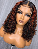 Jessies Wig 5X5 Crystal Lace Double Drawn Redish Brown Highlight Curly BoB Lace Closure Wigs