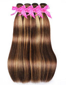 Jessies Wig Balayage 30inch Highlight Brown Straight Honey Blonde Brazilian Hair Bundles With Closure