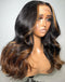 Jessies Wig Highlight Ombre Brown Wavy 4x4 Lace Wig Glueless HD Lace Human Hair Wig