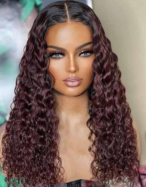 Jessies Wig T1B/Burgundy Water Wave 13x4 Lace Front Wig Glueless Human Hair Wig