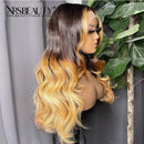 Xrs Beauty Hair Yellow Orange Ombre Hair With Money Piece Highlights Body Wave Front Lace Human Hair Wig [CFW30]