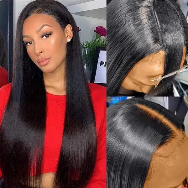 Megalook Silk Straight 2x4 U Part Wig Quick & Easy Affordable Wig Natural Black