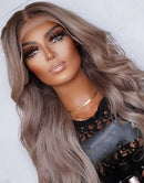 Jessies Wig Smokey Mauve With Punky Gray Highlights Multicolor Wavy 13x4 Glueless Lace Frontal Human Hair Wig