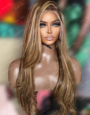 Jessies Wig Balayage Honey Brown Layer Cut 13x4 Lace Frontal Straight Wig Glueless Preplucked Wig Human Hair