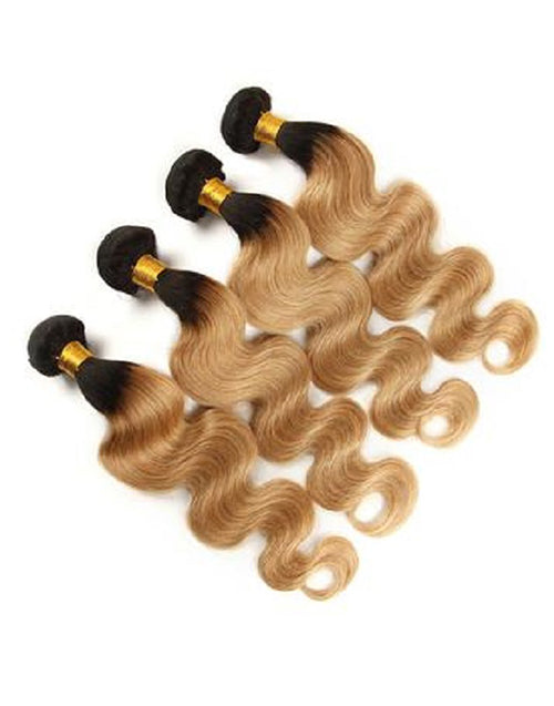 Jessies Wig Body Wave T1B/27 Ombre Honey Blonde Brazilian Hair 3 Bundles With Closure