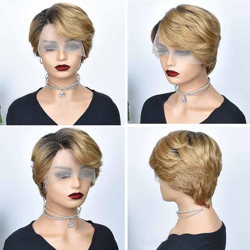 Aligrace T Part Lace Pixie Cut BoB Wigs 1B/27