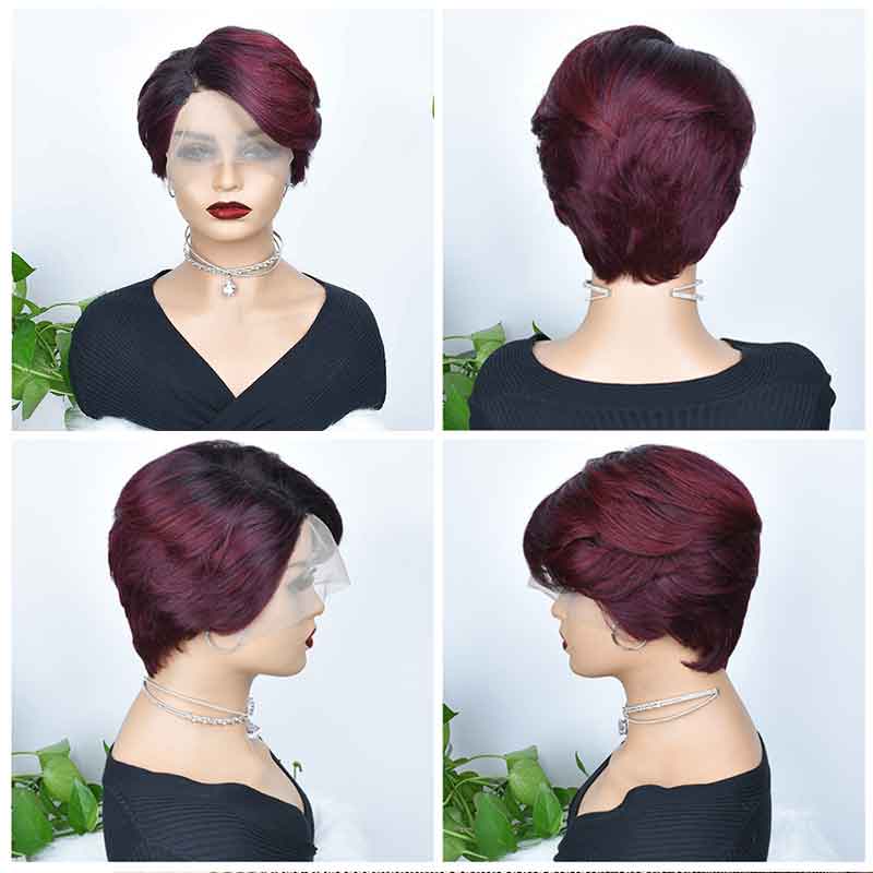 Aligrace T Part Lace Pixie Cut Short BoB Wigs 1B/99J Wigs