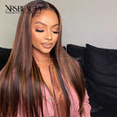 Xrs Beauty Hair Brown Highlight Human Hair Lace Front Wig Silky Straight Style [CFW44]